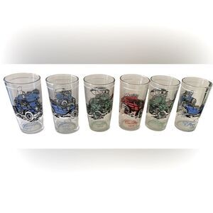 Set of 6 Vintage glasses antique cars and trucks